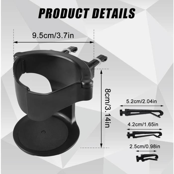 Porte-gobelets Ventilation Voiture - Lot De 2 - Universel Réglable - Support Boissons Noir