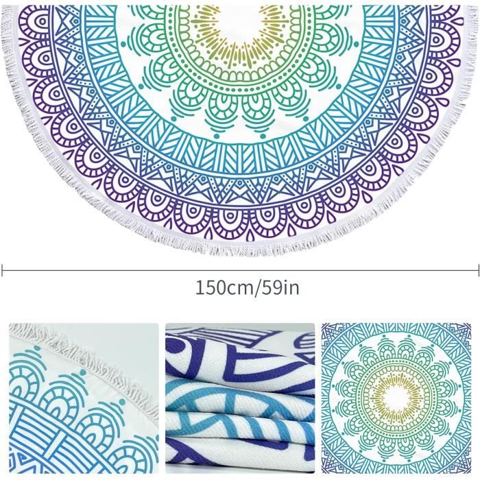 Serviette de plage ronde en mousseline de soie, tapisserie Mandala, tapis de plage bohème, tapis de Yoga, serviette de bain, tenture murale, décoration de maison  15