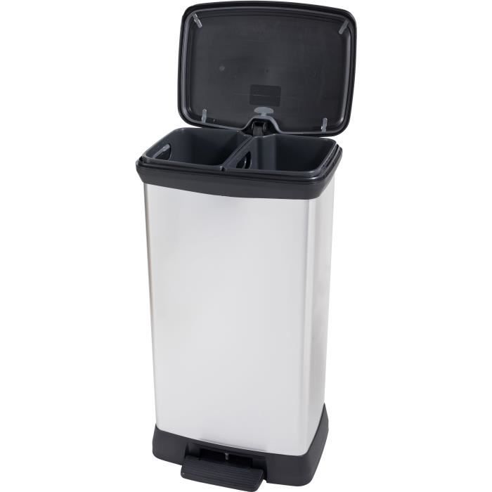 Poubelle Duo Rectangle DECO BIN CURVER 46L 23 23L Double compartiment 39 x 29 x 72 cm Gris metallise