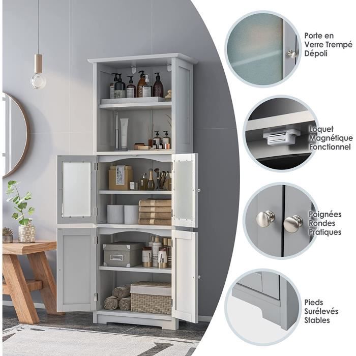 Meuble Colonne Salle De Bain étroit D'angle - 20x18x80 Cm - Noir Avec étagères Réglables Et Kit Anti-basculement