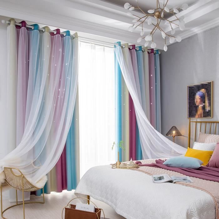Ahoyikaa-Rideau occultant à double couche, gris, évidé, étoiles, rideaux de  fenêtre, salon, chambre à coucher, hôtel, décoration de la maison