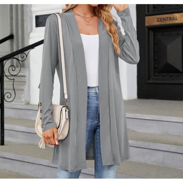 Femmes Tricote Cardigan Manches Longues Gilet Long Femme Decontracte Sweaters Leger Elegant Cardigan Veste Femme Chic Avant Ouvert