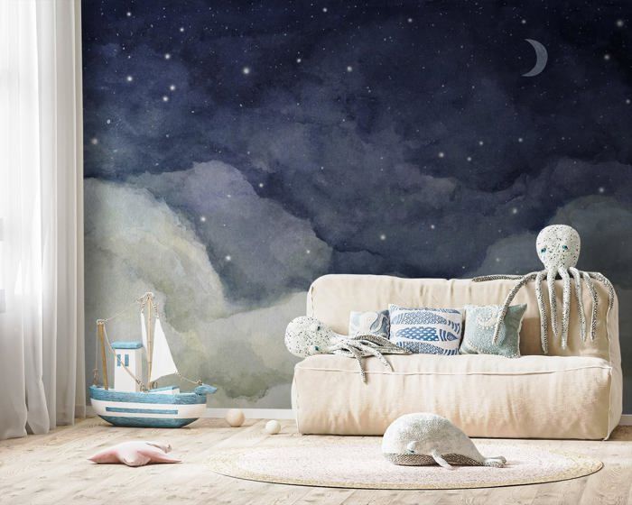 Homxi Tapisserie Décoration Murale Chambre 350 X 256 CM - Tapisserie Ciel Étoilé Bleu Noir Polyester