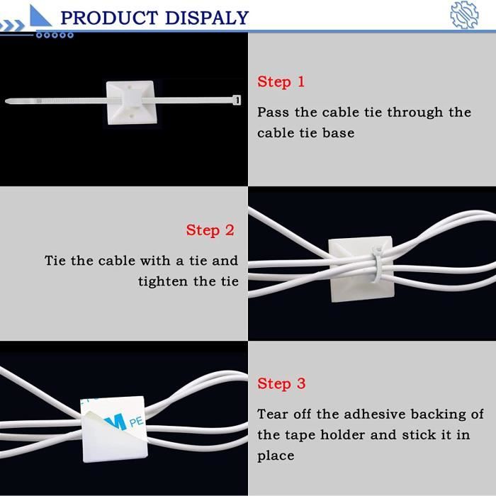 Embases Adhesive pour Attache de Cable 500 Pièces (30 mm x 30 mm) Serre Cable  Adhesif