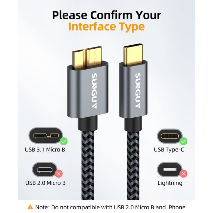 Câble USB C vers Micro B 1 m - USB 3.1 - Câbles USB-C