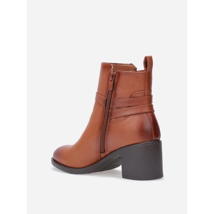 Bottines Femme Marque Modele Talon Large Blanc Camel 5cm Basse Zip Camel Cdiscount Chaussures