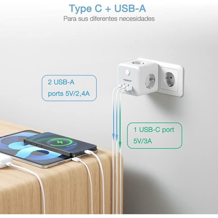 Acheter Multiprise TESSAN EU Plug avec 3 prises secteur + 3 USB (1