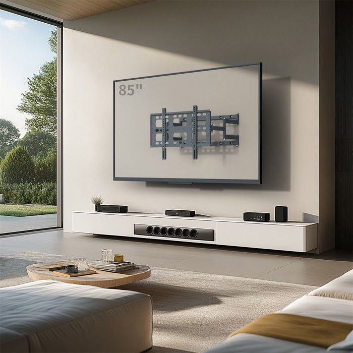 Poppstar Support TV Mural Pivotant 3 Bras 40-75" - Inclinable, Rotatif 160°, Charge 45,5 Kg, VESA 600x400 - Écran Plat & Courbé