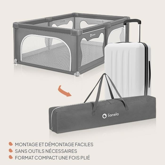 Parc Bébé LIONELO WILLOW XL - 187x207x68cm, Pliable, 2 Entrées | Maille Respirante, 0-48 Mois, Beige