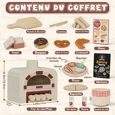 Accessoire Cuisine En Bois Lehoo Castle – Pizza, Croissants, Baguettes, Four – Jeu De Rôle Montessori Dès 3 Ans