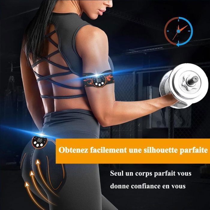 Ceinture Abdominale EMS électrostimulateur – 6 Modes, 10 Intensités – Pour Abdos, Bras, Jambes – Portable Et Rechargeable