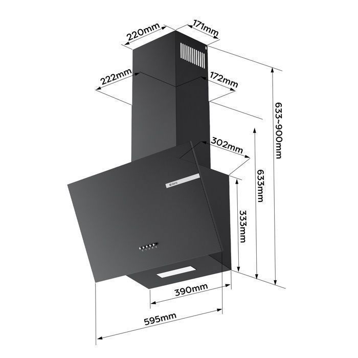 CIARRA Hotte Aspirante 60cm 580m3/h A+ avec 2 Filtre Actif 3 Vitesses ...