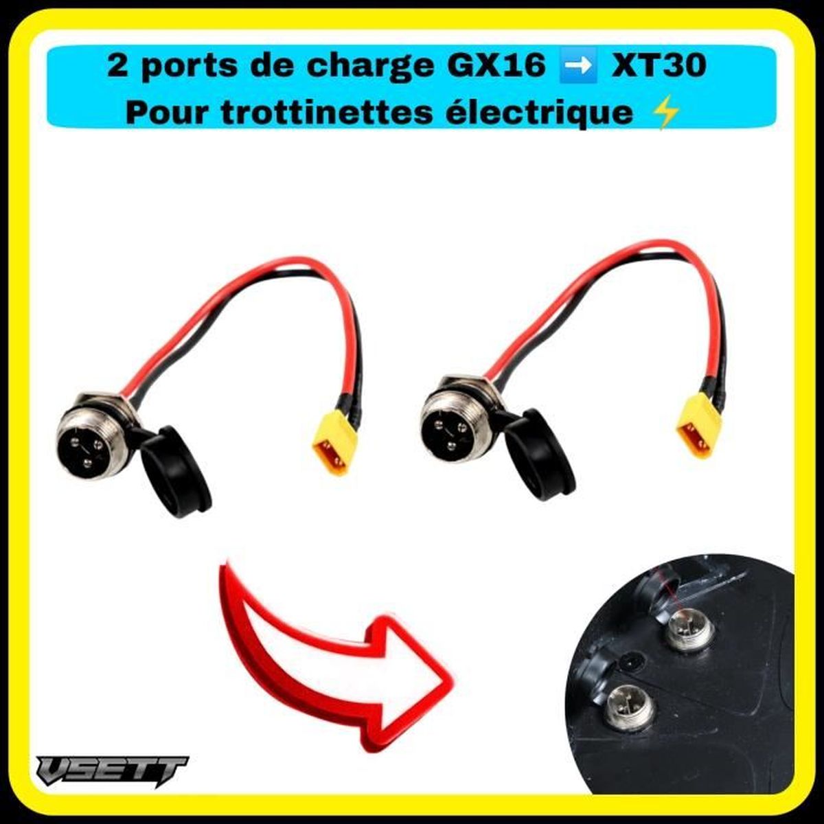 Port De Charge Scooter électrique - Lot De 2 - Jack 5,5 Mm OD / 2,5 Mm ID - Longueur Câble 15 Cm - Compatible Gotrax, Trottinettes - 10