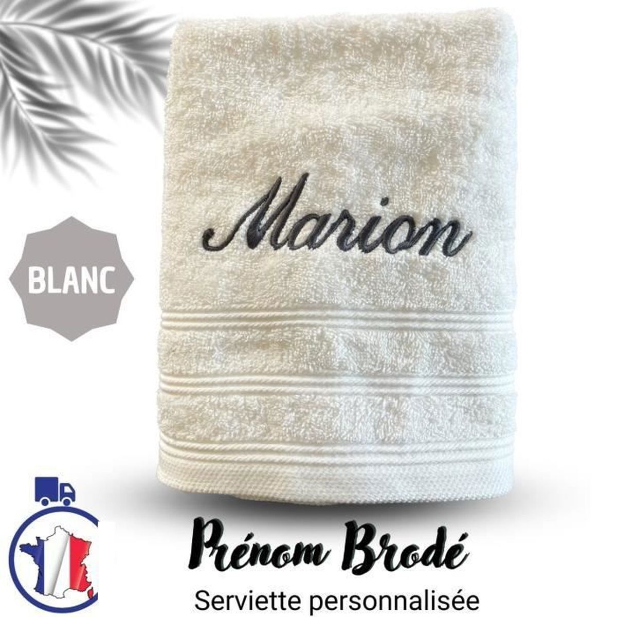Serviette de table brodée motif coeur - Personnalisée avec prénom