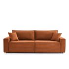 BAÏTA Canapé droit convertible 3 places ZOLA velours côtelé terracotta