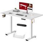 SANODESK Bureau Assis Debout, Plateau Complet 110x54cm, Système Anti-Collision, Fonctions Mémoires, Crochet/Porte-gobelet, Blanc