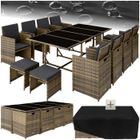 ENSEMBLE TABLE CHAISE DE JARDIN - TECTAKE - Salon de jardin PALMA 8-10 places Pliable housse incluse - Marron Naturel/Gris Foncé