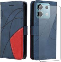 Verre trempé+Coque pour Xiaomi Redmi Note 13 Pro 5G/Poco X6 5G,Fentes Cartes Housse Antichoc Cuir PU Portefeuille Etui-Bleu et