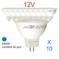 Lot de 10 ampoules LED GU5.3 (MR16) 12V 4,4W - 120° - 350Lm 6400K - garantie 2 ans