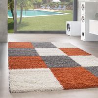 Shaggy tapis Shaggy à carreaux moelleux de différentes couleurs et tailles [160x230 cm, Orange]