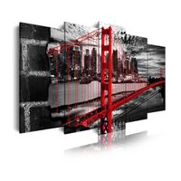 DekoArte - Impression Sur Toile Moderne | Décoration Pour Le Salon Ou Chambre | USA Golden Gate Blanc Noir Rouge | 5 Pièces