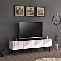 Meuble TV Oppdal à 2 portes avec espace de rangement 45 x 154 x 37 cm blanc - marbre noir [en.casa]