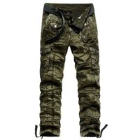 Pantalon Cargo Militaire Homme en Coton Coupe Droite Pantalon Multi-poches Couleur Unie - Vert camouflage