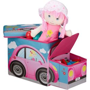 COFFRE À JOUETS Tabouret Coffre Boîte À Jouets Couvercle Pouf Enfant Pliable Auto 50 Litres - Pink Car - Polyester