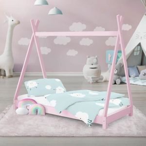 Tipi Lit tipi pour enfants indien en bois massif sommier à lattes blanc 140x70 cm 