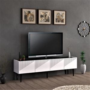 MEUBLE TV Meuble TV Oppdal à 2 portes avec espace de rangement 45 x 154 x 37 cm blanc - marbre noir [en.casa]