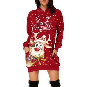 ROBE  Robe Sweat à Capuche Noël Robe Pull Longue Hiver Sweatshirt Automne Grande Pere Noel Renne Flocon de Neige Dress Chic Pullover Mode