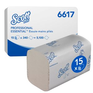 ESSUIE-TOUT Essuie-mains enchevêtrés Scott Essential 6617 - 15 x paquets de 340 essuie-mains (5100 au total)