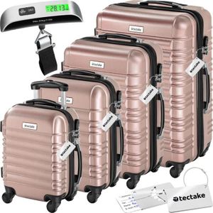 SET DE VALISES TECTAKE Set de valises rigides Mila 4 pièces avec pèse-bagages - or rose
