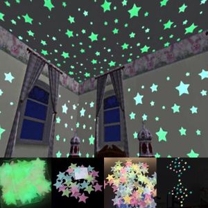 Brillie 100 Pcs /Étoiles Stickers Muraux Fluorescence Autocollants Lueur dans Les /Étoiles Noires Autocollants Muraux Creative Lumineux Enfants Chambre Mur D/écor pour B/éb/é P/épini/ère Chambre des Enfants