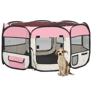 ENCLOS - CHENIL Parc pliable pour chien avec sac de transport Rose
