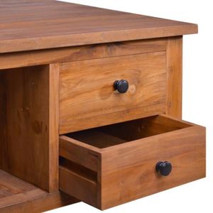 TABLE BASSE Table basse - VINGVO - Bois de teck massif - 2 tiroirs - 1 étagère