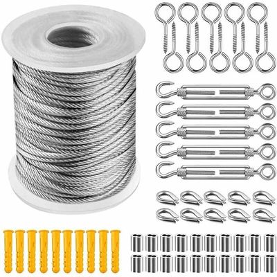 Kit Câble Acier Inox 3mm - 30m Avec Tendeur, Pitons Et Accessoires - Pour Guirlandes, Suspensions Et Bricolage Extérieur