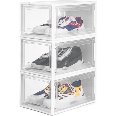 Boîtes Rangement Chaussures Transparentes - Lot De 3 - 37x26x20cm - Empilables