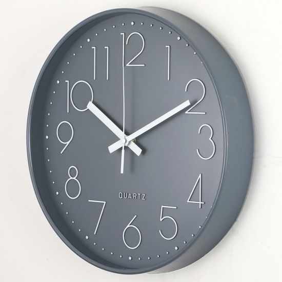 12" Moderne Horloge Murale-Silencieuse Et Sans Tic-Tac-Horloge Murale Mute Pendule Murale pour La Chambre Cuisine Salon Decor-Gris