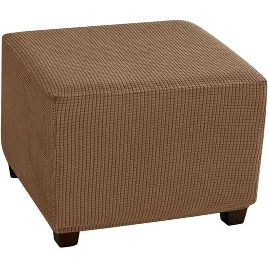 Housse Ottomane Extensible Jacquard Blanc - Protège Repose-Pieds Carré Antidérapante Lavable (Taille M)