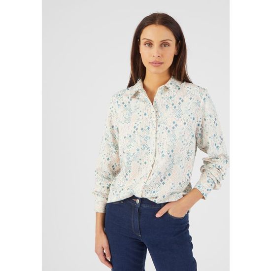 Chemisier Damart 100% Viscose – Bleu Imprimé Fleuri – Taille 50 – Neuf Avec étiquettes