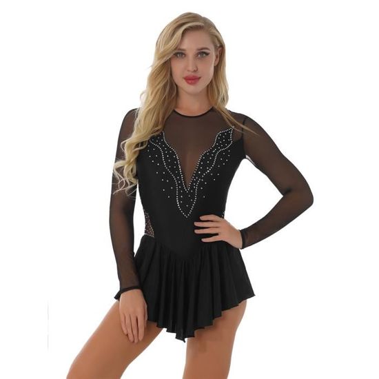 Robe De Patinage/danse Sans Manches Avec Strass – 85% Polyester 15% élasthanne, Dos Nu, Jupe Maille