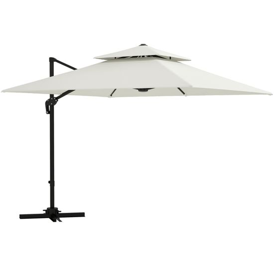 Parasol Déporté Carré 2.5x2.5m - Inclinable Et Rotatif - Toile Anti-UV - Pied Acier - Crème