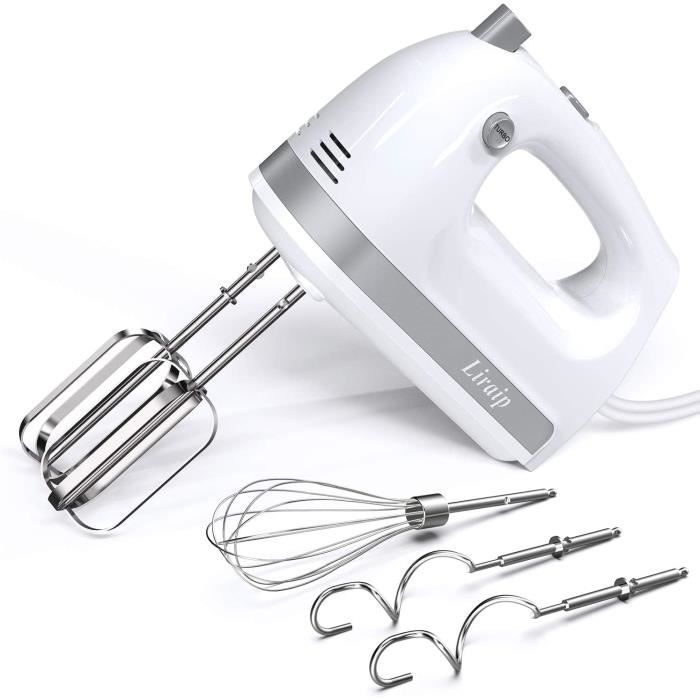 Batteur Électrique NWOUIIAY 300W - 5 Vitesses - Acier Inoxydable - Avec Fouets Et Crochets à Pâte - Pour Cuisine