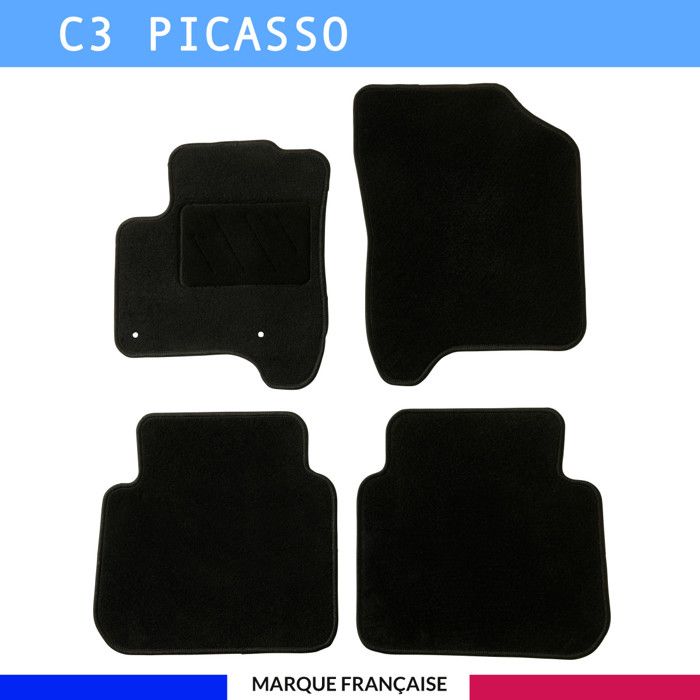 Tapis de sol voiture - Sur mesure pour Citroën C3 PICASSO (09/2009-12/2016) - Antidérapant - Clips et Scratch - 4 pièces