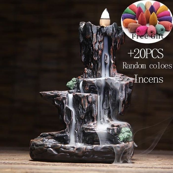 Brûleur d'encens en cascade de montagnes et de rivière, fontaine à reflux, arôme de fumée encensoir, artisanat Unique pour le bureau