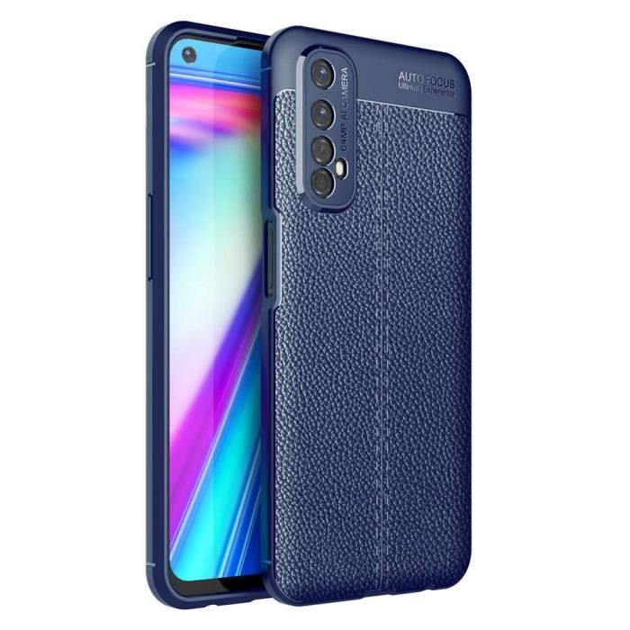 Etui Realme 7,Antichoc Ultra Mince Anti-empreintes digitales en Cuir Protection Bleu Marin
