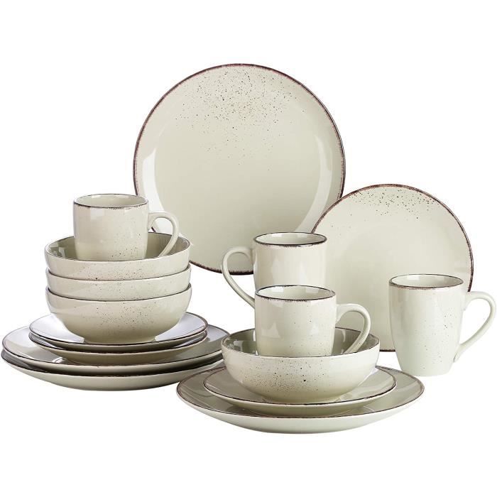 vancasso, Série Navia, Service de Table en Céramique, 16 Pièces, Assiette Faïence Style Moderne-Beige