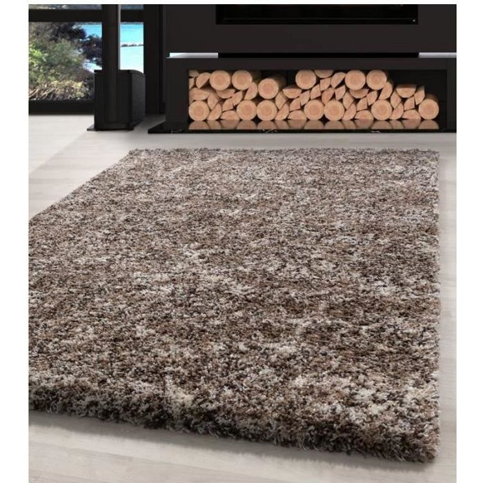 Shaggy Tapis De Haute Qualité Hirsute Salon Beige Et Taupe, Crème Moucheté (80x150 cm)