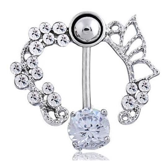 Piercing Nombril Contour - Couronne de Roses - Acier Chirurgical Blanc